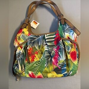 Croft & Barrow Tropical Print Canvas Ladies Handbag Adjustable Strap NWT